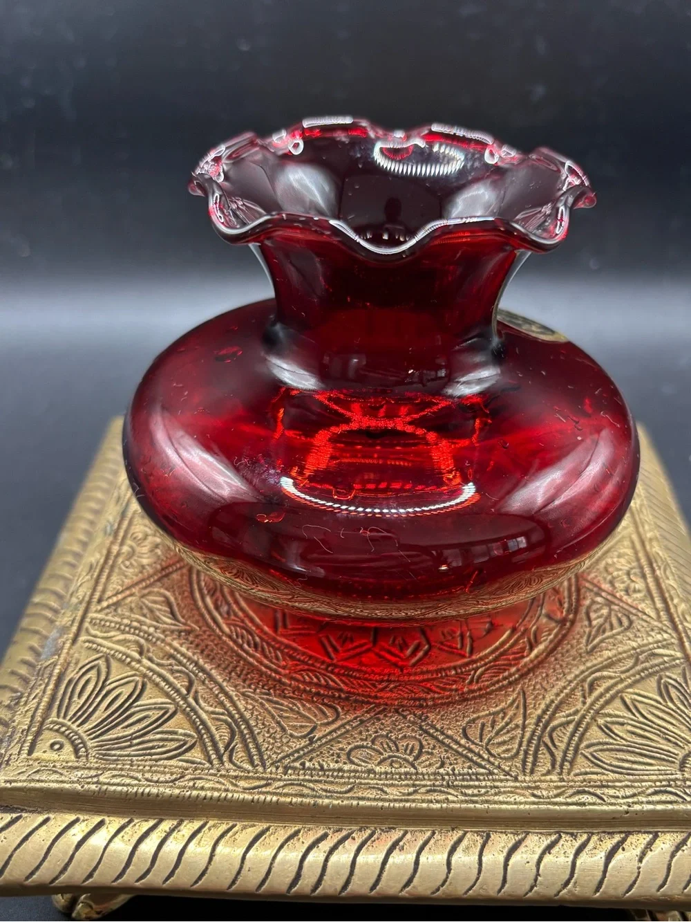 Royal Ruby Anchorglass Ruby Red Ruffled Glass Vase